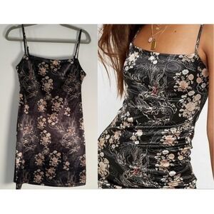 Urban Outfitters Women's Size Large Dragon Print Mini Tank Dress Black  EUC Y2K